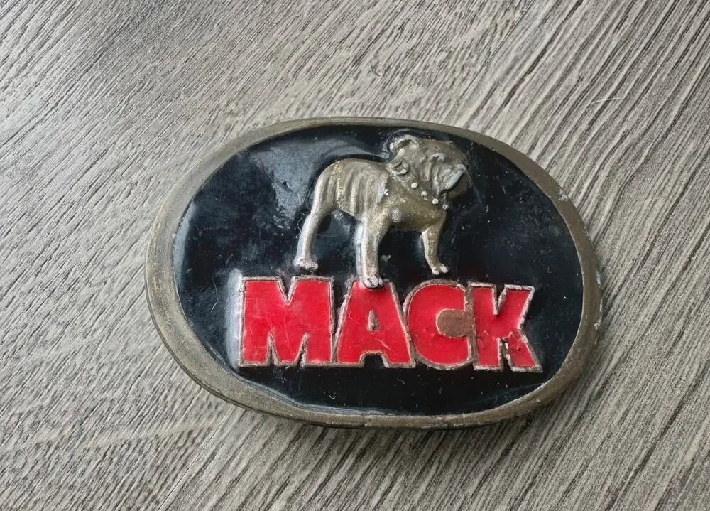 Vintage Mack Trucks Bulldog Belt Buckle Red Black Enamel Trucker 3.5
